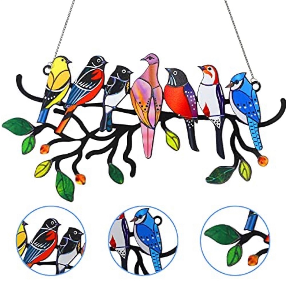 OOTO Stained Birds Glass Window Hangings, new - Picture 4 of 5